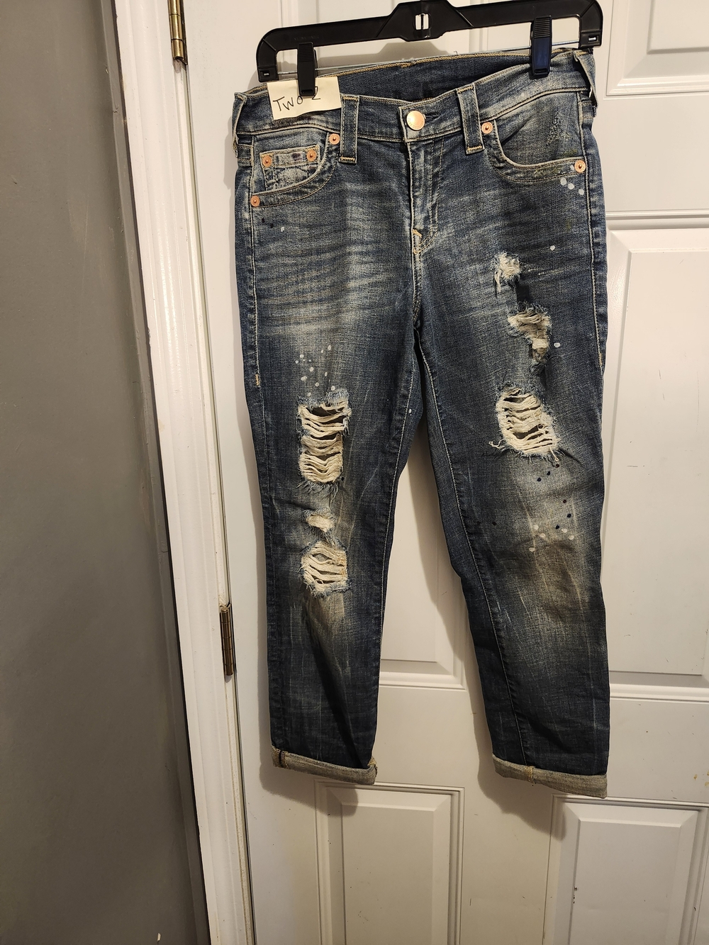 True Religion Distressed Dark Blue Boyfriend Jeans